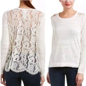 CABI 5005 White Sophia Lace Back Sweater Romantic Feminine S